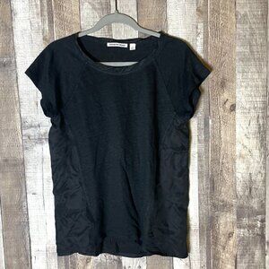 Country Road Tee Top Black Basic Linen Blend Short Sleeve